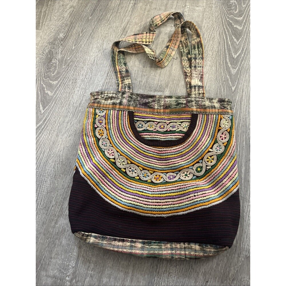 True Colors Cotton Embroidered Boho Tote Bag Tribal Style Festival Shoulder Bag